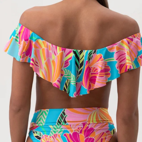Trina Turk Poppy Ruffle Off The Shoulder Swim Top NEW - Picture 3 of 9